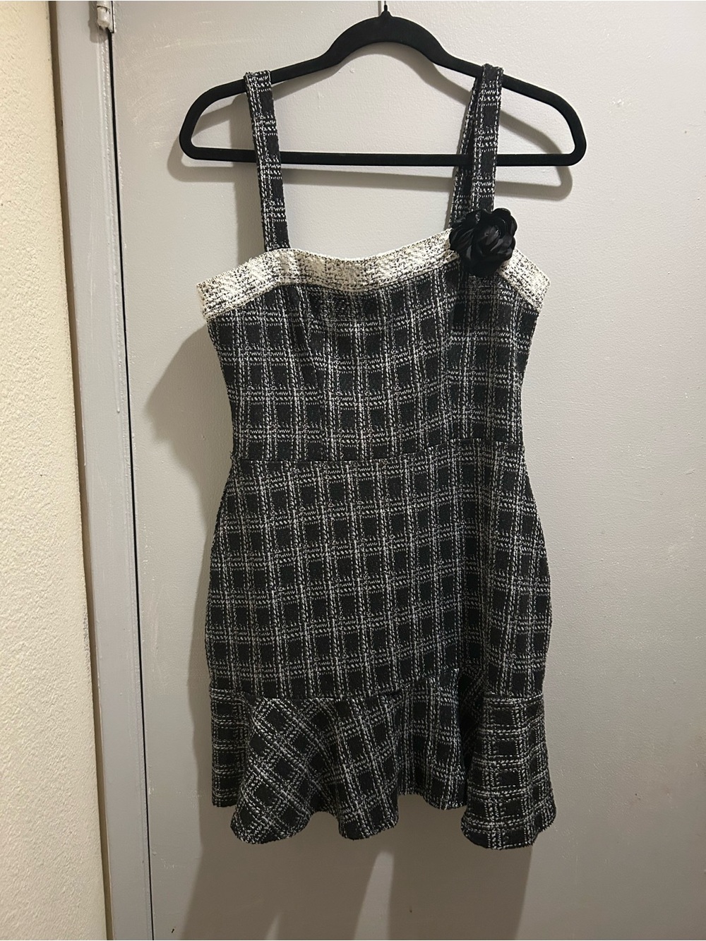 Cynthia Rowley Black and White Tweed Plaid Dress